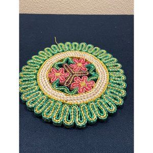 Vintage Wicker Straw Trivet Hot Pad Woven Wall Hanging Flower